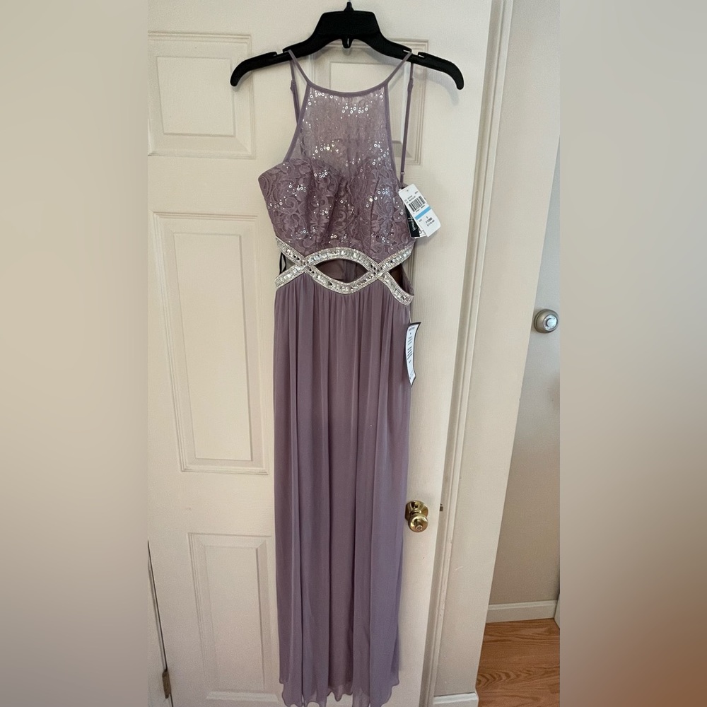 Speechless Mauve/Silver long prom dress w/ tags size 5